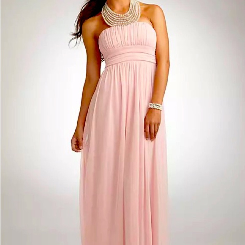 City Triangles peach dress with pearl neck